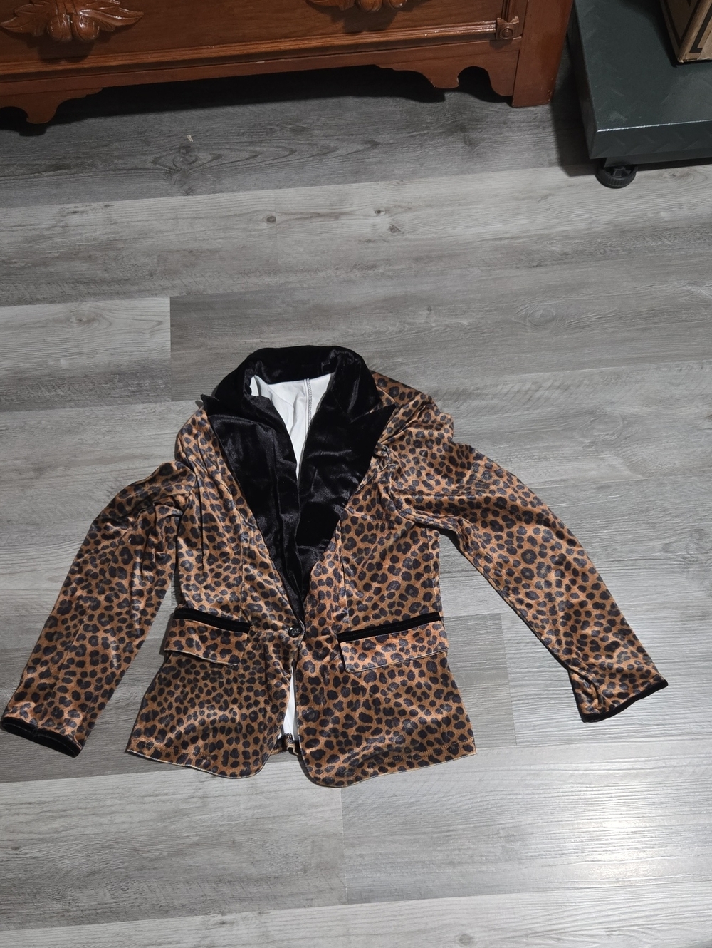 Leopard Print Velvet Blazer Jacket - Brown/Black